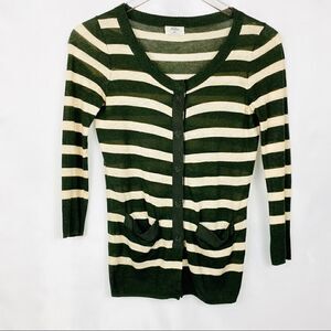 MADEWELL Striped Cardigan w/ Gold Clasp Buttons.
